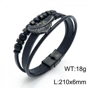 Stainless Steel Leather Bracelet - KB147367-KLHQ