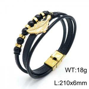 Stainless Steel Leather Bracelet - KB147368-KLHQ