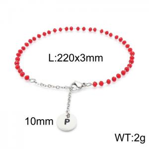 Fashion stainless steel red beaded chain women's letter bracelet - KB147773-Z