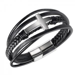 Stainless Steel Leather Bracelet - KB148073-WGTY