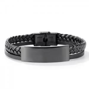 Stainless Steel Leather Bracelet - KB148077-WGTY