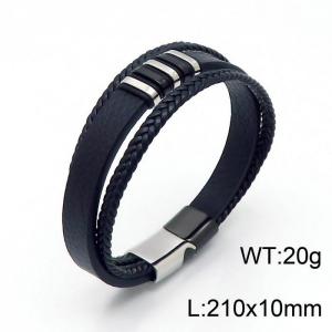 Stainless Steel Leather Bracelet - KB148166-YY