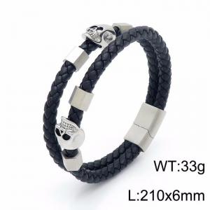 Stainless Steel Leather Bracelet - KB149378-KLHQ
