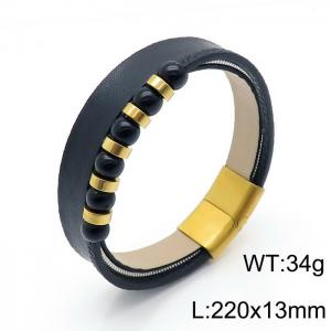 Stainless Steel Leather Bracelet - KB149656-KLHQ