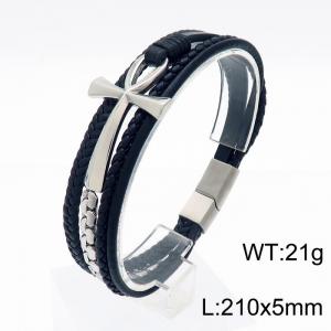 Stainless Steel Leather Bracelet - KB153943-KLHQ