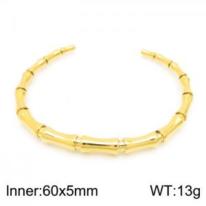 Gold Solid Bamboo Joint Open C-shaped Bracelet - KB154546-KFC