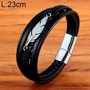 Stainless Steel Leather Bracelet - KB154653-WGYY