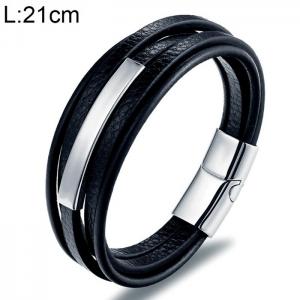 Stainless Steel Leather Bracelet - KB154731-WGYY