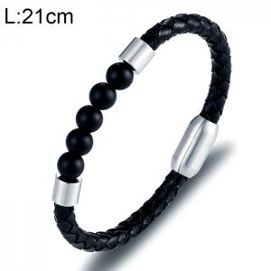 Stainless Steel Leather Bracelet - KB154823-WGYY