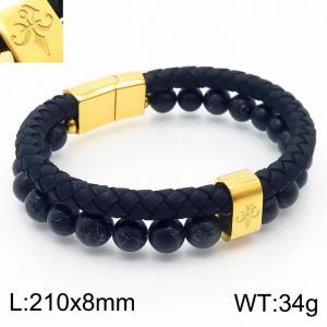Stainless Steel Leather Bracelet - KB157624-KFC