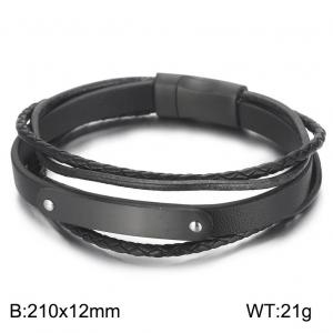Black stacked multi-layer leather wrapped woven magnetic buckle bending card bracelet - KB161094-BSJ