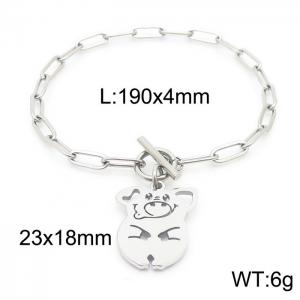 Hand make women's stainless steel thick link chain classic carton pig bracelet - KB161793-Z