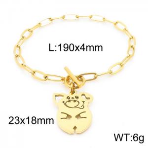 Hand make women's stainless steel thick link chain classic carton pig bracelet - KB161794-Z