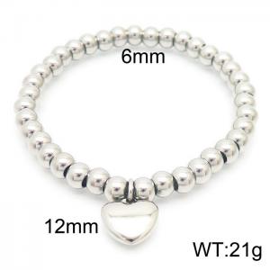 6mm Bead Chain Bracelet Women Stainless Steel 304 With Heart-Shaped Charm Bracelet Silver Color - KB163888-Z