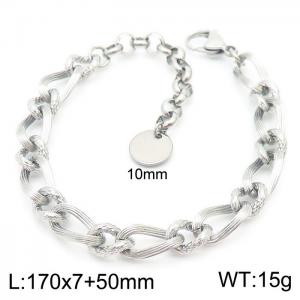 7mm Stripes Chain Bracelet Women 304 Stainless Steel With 5cm Extension Chain Bracelet Silver Colors - KB163892-Z