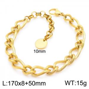 7mm Stripes Chain Bracelet Women 304 Stainless Steel With 5cm Extension Chain Bracelet Gold Colors - KB163893-Z