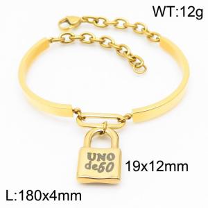 4mm18cm=Stainless Steel Women's Gold Plated Lock Laser UNOde50 Bracelet - KB164116-Z