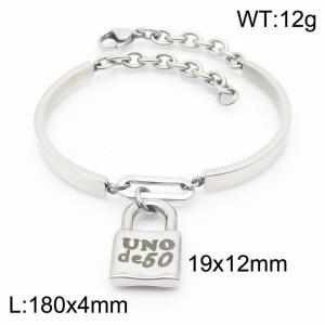 4mm18cm=Stainless Steel Women's Silver Lock Laser UNOde50 Bracelet - KB164117-Z