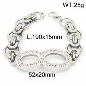 15mm19cm=Handmade stainless steel men's silver emperor chain infinite symbol diamond bracelet - KB164134-Z