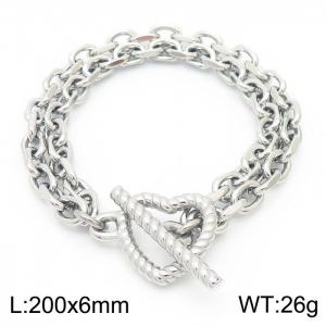 6mm20cm=Couple Style Personalized Stainless Steel Heart shaped OT Buckle Cut Edge O-shaped Chain Bracelet - KB164149-Z