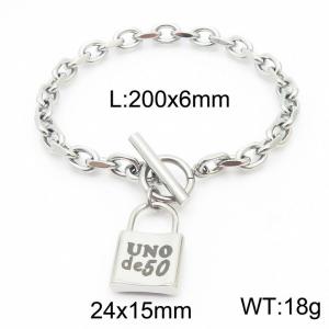 6mm20cm=Handmade stainless steel men's and women's cut edge O-ring chain UNOde50 bracelet - KB164150-Z