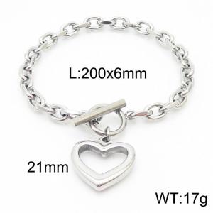 6mm20cmHandmade stainless steel men's and women's cut edge O-ring chain heart-shaped bracelet - KB164151-Z