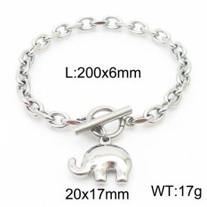 6mm20cm=Handmade stainless steel men's and women's cut edge O-ring chain elephant bracelet - KB164152-Z