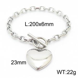 6mm20cm=Handmade stainless steel men's and women's cut edge O-ring chain heart-shaped bracelet - KB164153-Z