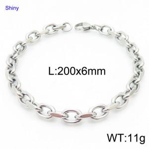 6mm20cm=Simple men's and women's stainless steel polished cut edge o chain Silver bracelet - KB164155-Z