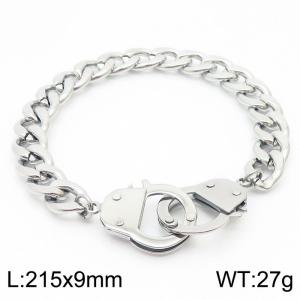 9mm=21.5cm=Couple style personality can open handcuffs Cuban chain Silver bracelet - KB164156-Z