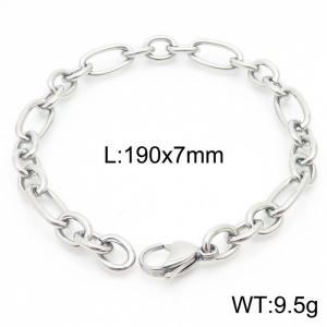 7mm19cm=Minimal men's and women's irregular O-ring chain lobster clasp silver bracelet - KB164165-Z
