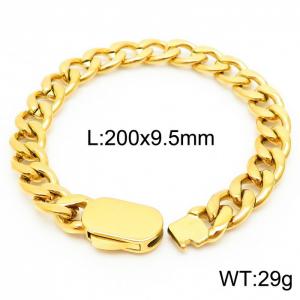 10mm Stainless Steel Link Chain Bracelet Men's Gold Color Hip Hop Jewelry Gift - KB164534-Z