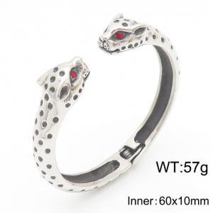 Fashion men's stainless steel red eyes double leopard head snake bracelet - KB164586-KJX