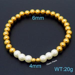 Hand make stainless steel simple style plastic pearls steel bead gold bracelet - KB164803-Z