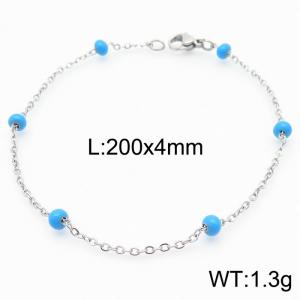 4mm Stainless Steel Silver Plated Bracelet with Blue Beads - KB165154-Z