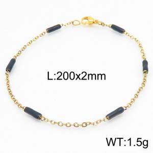 Stainless steel 200x2mm  welding chain minimalist design sense INS style trendy black charm gold bracelet - KB165157-Z