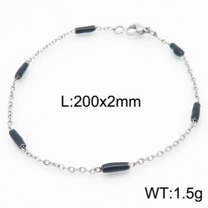 Stainless steel 200x2mm  welding chain minimalist design sense INS style trendy black charm silver bracelet - KB165158-Z