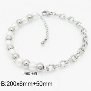 Stianless Steel O Shape Cable Chain with 6mm Steel bead and Plasic Pearls - KB165302-Z