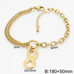 180mm Women Gold-Plated Stainless Steel Double Style Chains Bracelet with Infinity Mark Charm - KB165306-Z