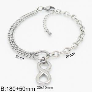 180mm Women Silver Color Stainless Steel Double Style Chains Bracelet with Infinity Mark Charm - KB165319-Z