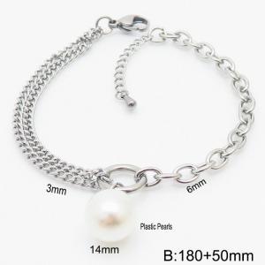 180mm Women Silver Color Stainless Steel Double Style Chains Bracelet with Shell Pearl - KB165321-Z