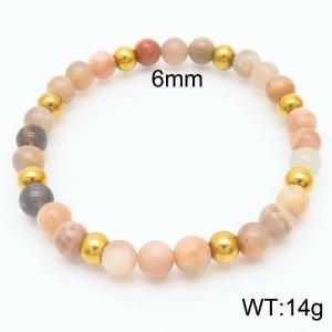 6mm Natural Gemstone Pink Round Beads Stretch Bracelet with gold beads - KB165561-Z