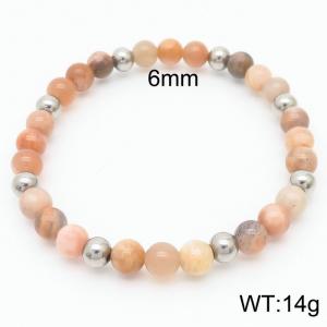 6mm Natural Gemstone Pink Round Beads Stretch Bracelet with silver beads - KB165563-Z