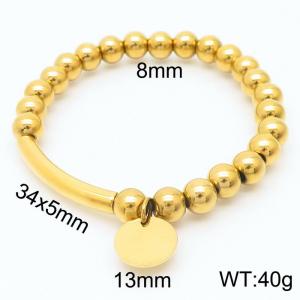 8mm Stianless Steel  Gold Plated Bead Ball Bracelet With Round Charm - KB165564-Z