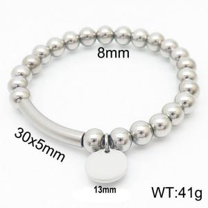 8mm Stianless Steel  Silver Bead Ball Bracelet with Round Charm - KB165565-Z