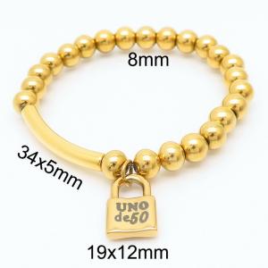 8mm Stianless Steel  Gold Plated Bead Ball Bracelet With Lock Charm - KB165566-Z