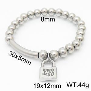 8mm Stianless Steel  Silver Bead Ball Bracelet with Lock Charm - KB165567-Z