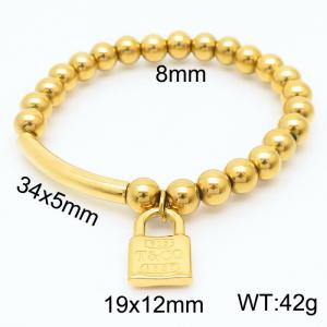 8mm Stianless Steel  Gold Plated Bead Ball Bracelet With Lock Charm - KB165568-Z