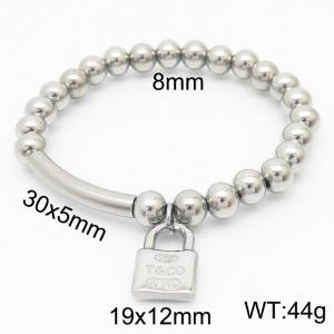 8mm Stianless Steel Silver Bead Ball Bracelet with Lock Charm - KB165569-Z