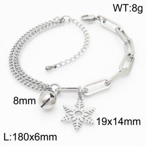 180mm Women Silver Color Stainless Steel Double Style Chains Bracelet with Cartoon Bell&Delicate Snowflake Charms - KB165575-Z